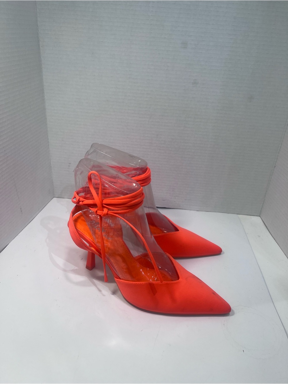 Mixx Shuz Neon Orange Lace-Up Pointed Toe Heels